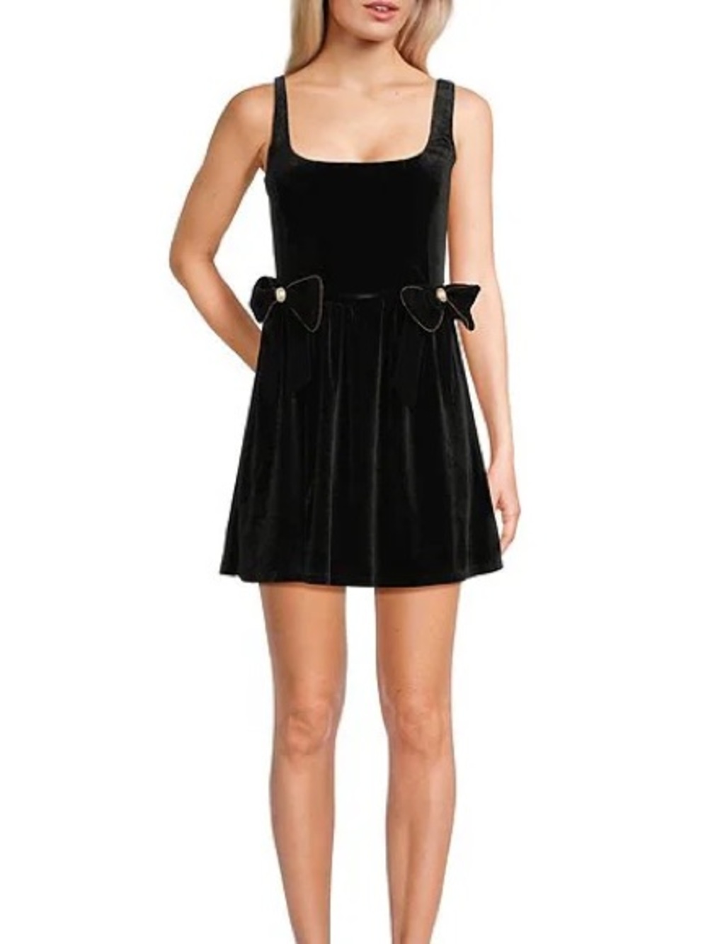 BLU PEPPER Black Velvet Bow-Accent Mini Dress